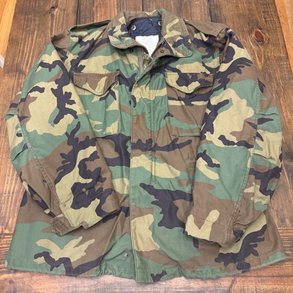 US Military BDU Jacket M65 Cold Weather Woodland Camo Field Coat w/ Liner Large